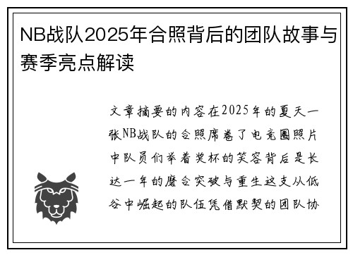 NB战队2025年合照背后的团队故事与赛季亮点解读