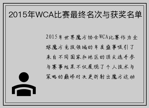 2015年WCA比赛最终名次与获奖名单